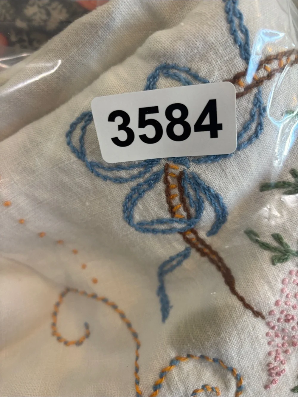 Vintage Floral embroidered linen tablecloth